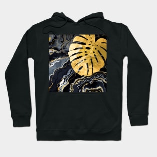 Black Gold marble and monstera Hoodie